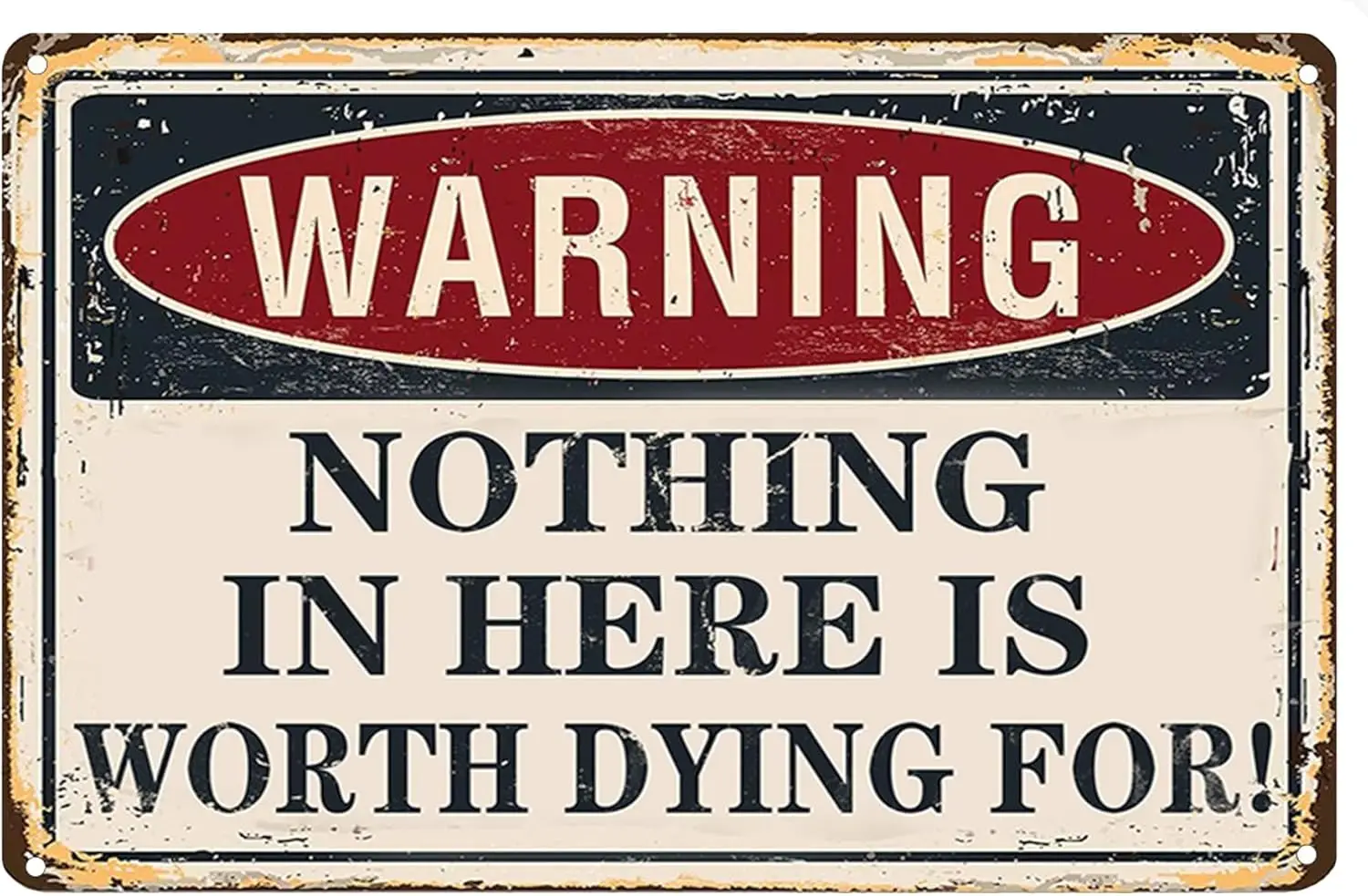 Vintage Metal Street Sign Metal Sign for your garage, Warning nothing in here is worth dying for! Funny Metal Tin Signs Wall Dec