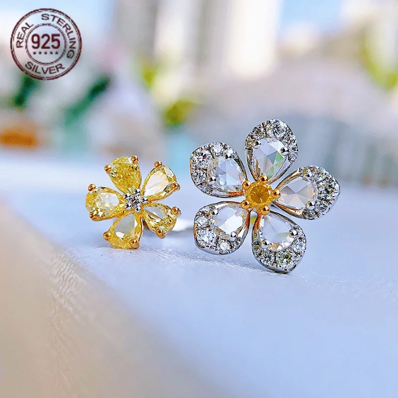 

Новые нежные серебряные кольца S925 для женщин AAAAA циркон камень цветок кольцо с платиновым покрытием роскошное обручальное кольцо вечерние украшения