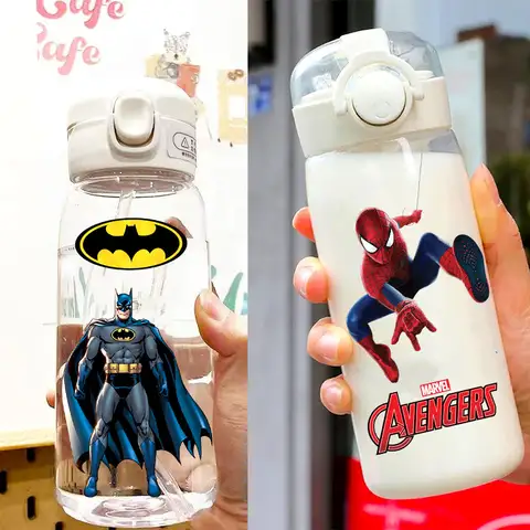 The Avengers 600ml 400ML Marvel Tazza d'acqua per bambini Bottiglie di paglia Plastica trasparente Anti Goccia Viaggio Portatile Regali per studenti