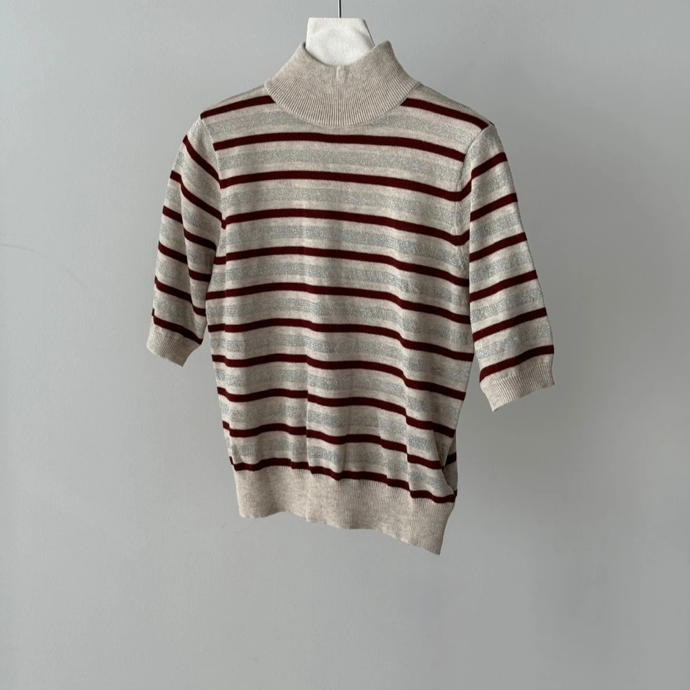 Cashmere Wool Mulberry Silk Striped Sweater