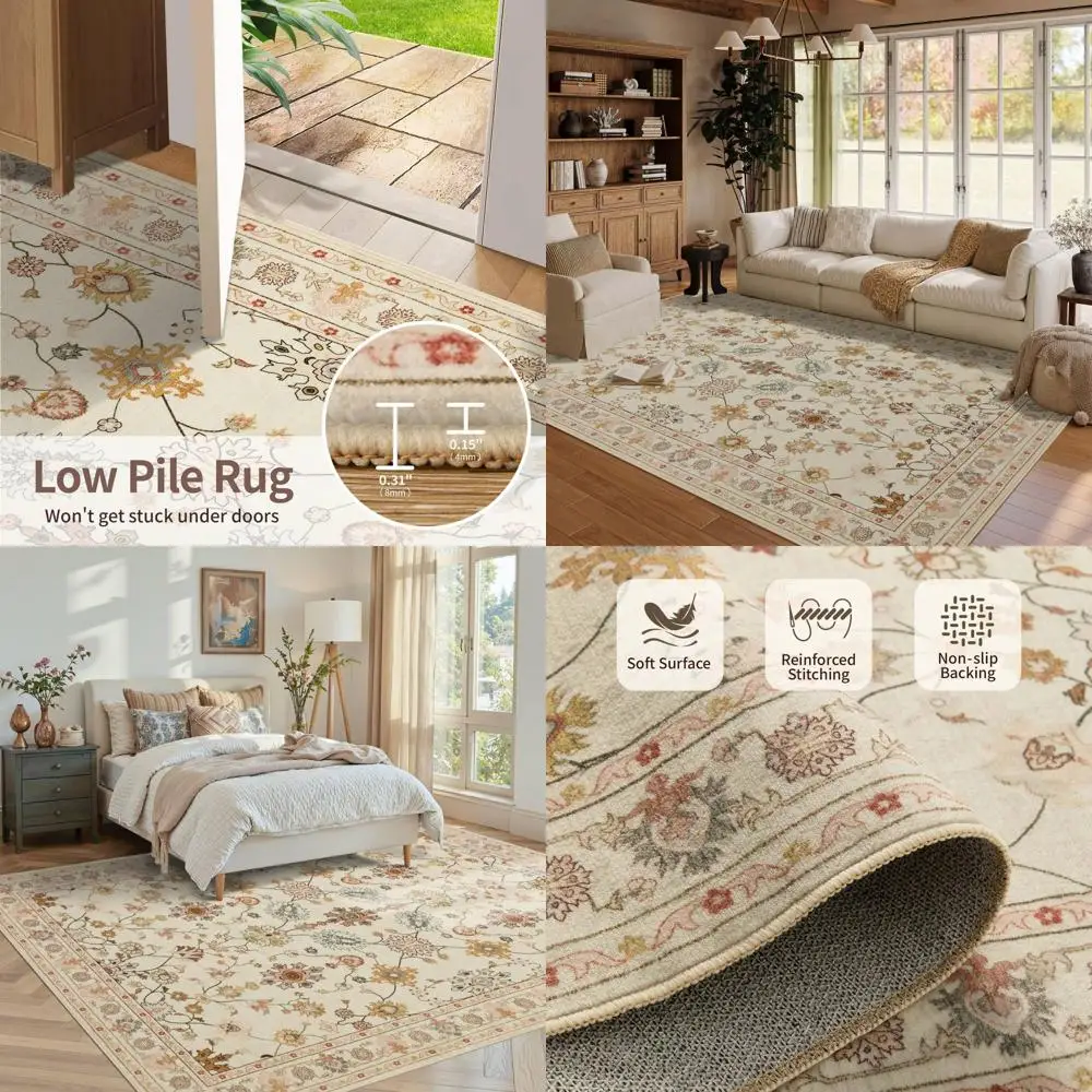 

Vintage Boho 5x7 Rug, Washable & Non-Slip, Perfect for Living Room, Bedroom, Dining Area, Kids & Nursery Rooms (Apricot)