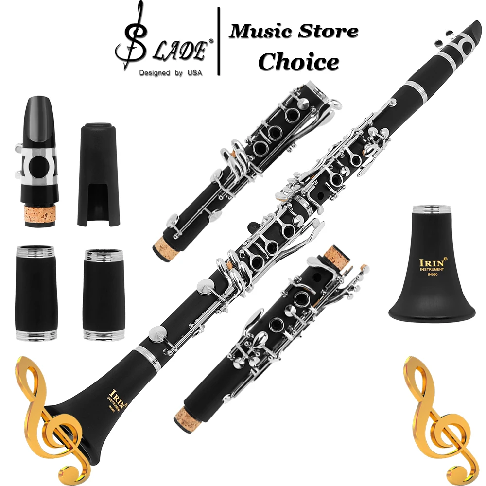 Bb Clarinet 17 Keys 6-string Clarinet Hard Rubber with Silver Keys–Ideal for Student Beginner Lover Playing Practice with Case