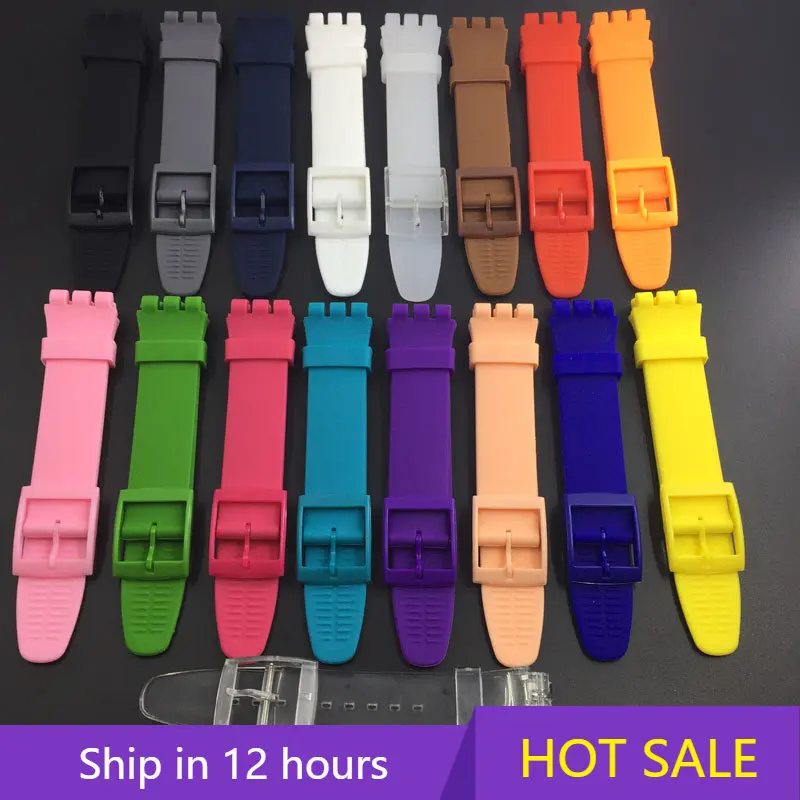 Soft Color Silicone Strap para Swatch, borracha esportiva impermeável, acessórios de relógio, 16mm, 17mm, 19mm, 20mm