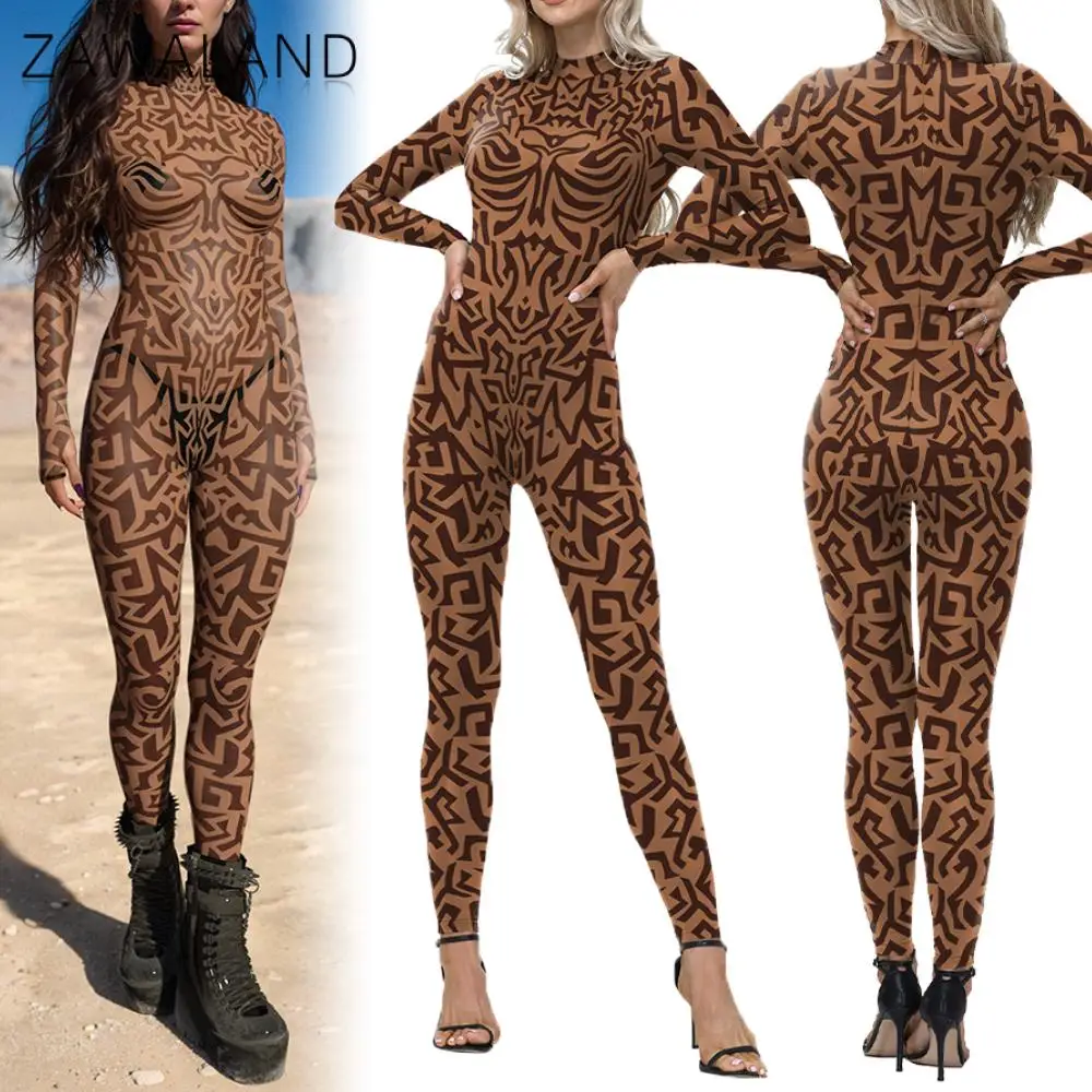 

Zawaland Art Jumpsuit Abstract Art Geometry 3D Print Costume Women Festival Party Catsuit Clothes Carnival Zentai Bodysuit