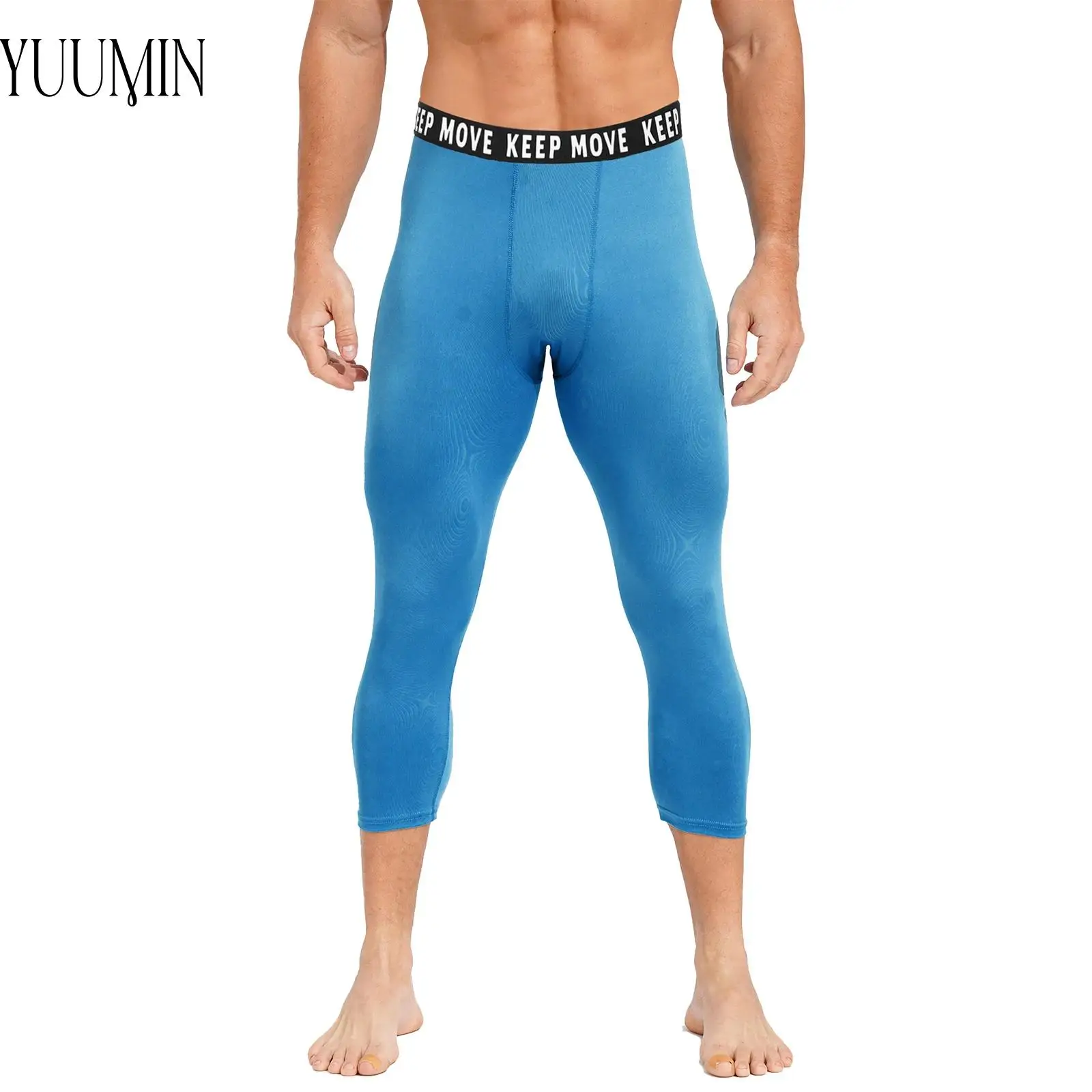 

Mens Sexy Low Waist Sport Pant Elastic Skinny Calf Length Legging Moisture-wicking Gym Running Jogging Climbing Workout Trousers