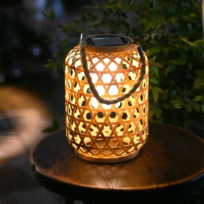 

Retro LED Solar Imitation Bamboo Lantern Outdoor Waterproof Villa Balcony Pendant Lights Garden Decoration Solar Powered Lamp