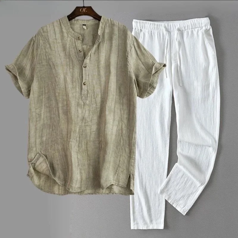 Khaki top + white pants