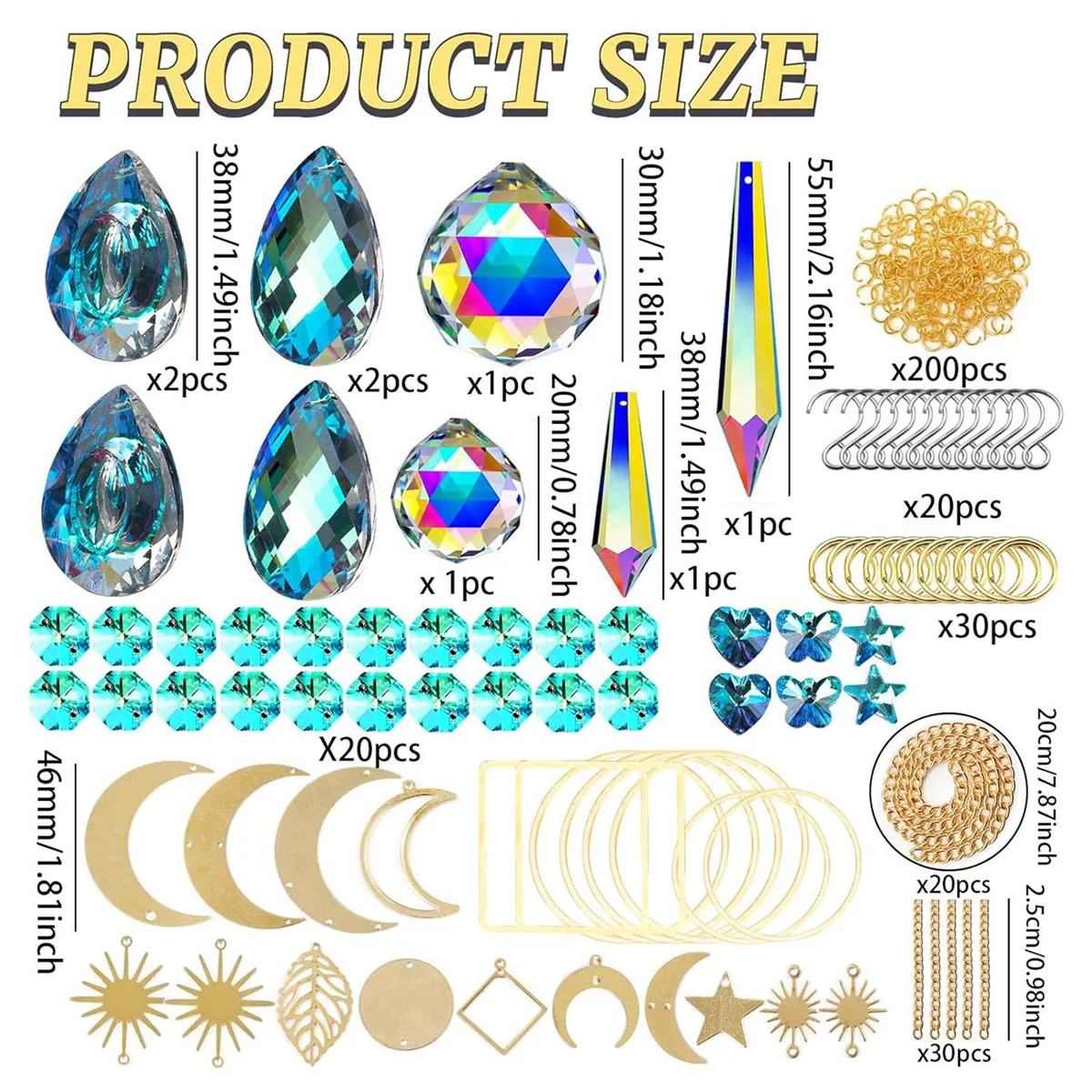 日曜大工用クリスタルサンキャッチャーキット,吊り下げ式シャンデリア,クリスタル,プリズムパーツ,レインボーメーカー,ペンダント,サンキャッチャー,ビーズ,370個