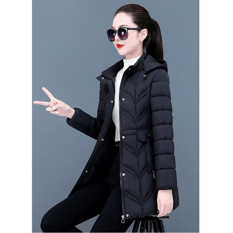 

2025 Winter New Women's Feather Silk Cotton Long Coat Slim Female Multifunctional Jacket Down Cotton Jacket With Hooded Overwear
