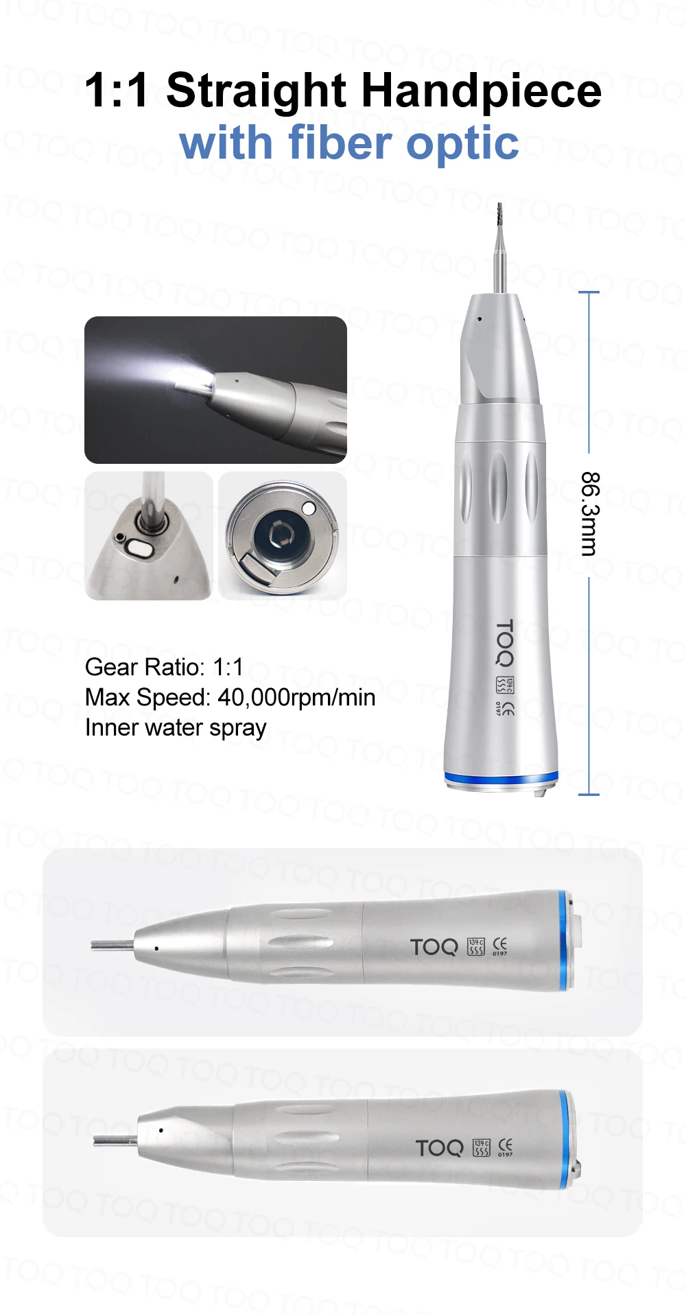 Dental LED Fiber Optic Handpiece Set 1:5 Red Ring/4:1/1:1 Contra-Angle 1:1 Straight Nose Fit to All E Type Electric Motor