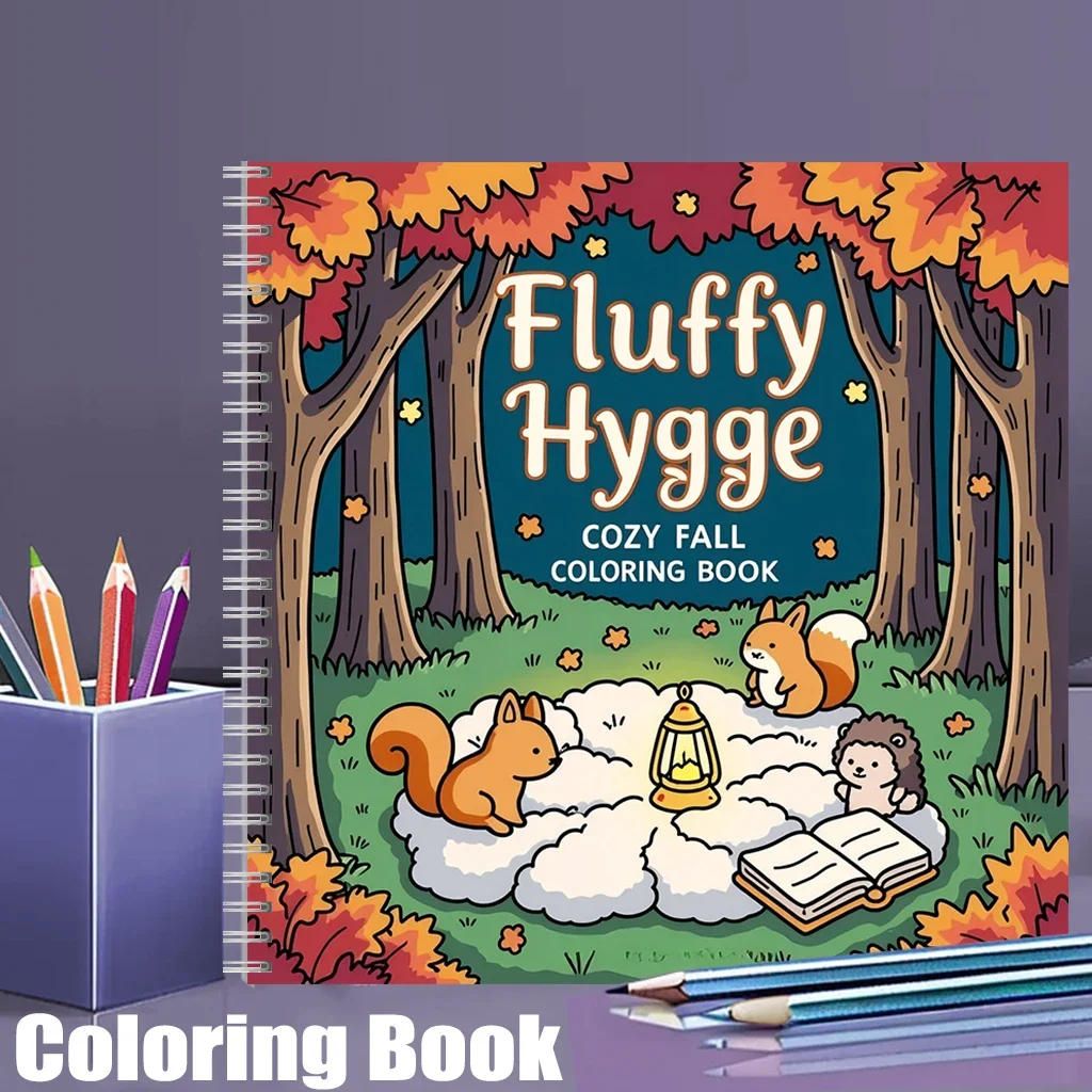 

Книга-раскраска Fluffy Hygge для взрослых, подарок на день рождения, принадлежности для школы, милая книга для рисования для взрослых