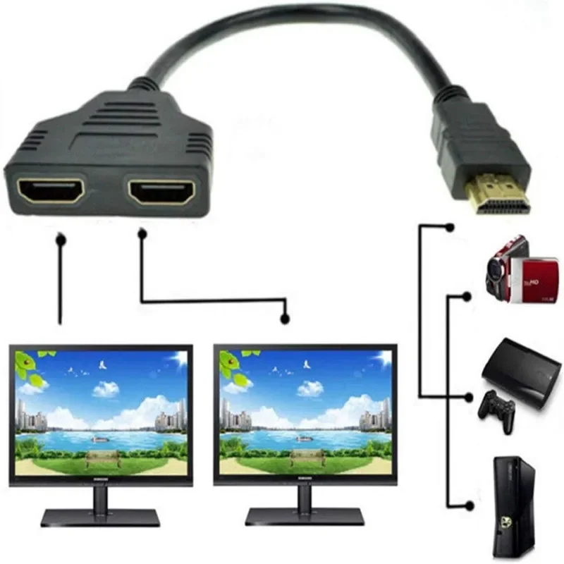 1pc HD 1080P V1.4 2 Dual Port Y Splitter Compatible Splitter Adapter Cable for Playstation TV Camera Convert