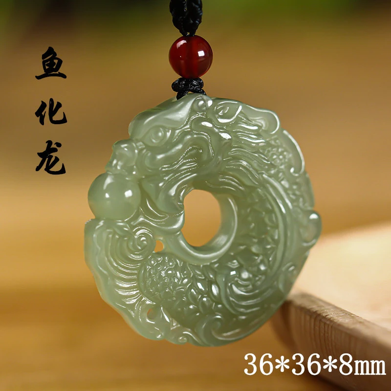 Natural Hetian White Jade Antique Fish-to- Pendant Auspicious Peace Jadeite Men and Women