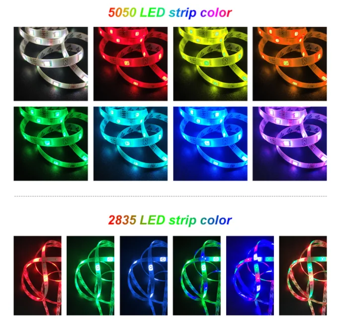 RGB LED Strip Light 5050 2835 Flexible LED Light Strip 10M 15M 20M 12V RGB LED Tape Set with Wifi / Bluetooth Music Controller