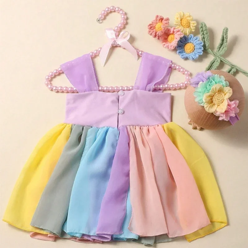 Newborn Photoshoots Set Colorful Slip Dress Flower Headband Photo Props Girl Photo Costume Infant Photography Suit 2PCS