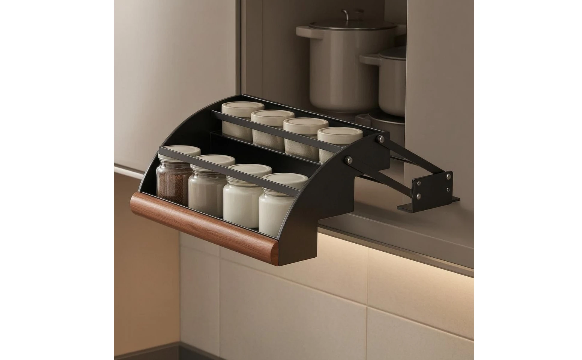 Pull down Seasoning Rack Clear Organization 3-Tier Seasoning Organizer Pull down Cabinet Organizer Sturdy Steel Three-Tier