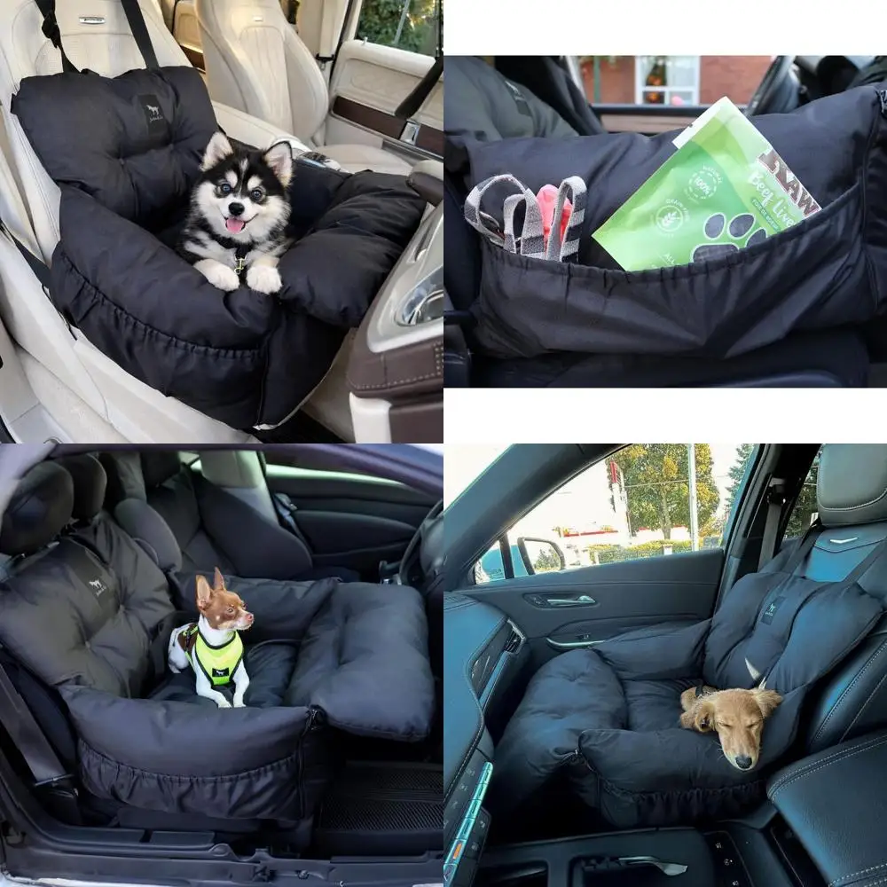 

Compact & Comfortable Dog Car Seat for Small Dogs and Puppies up to 25 lbs, with Clip-On Leash, Storage Pockets, and Washable Co