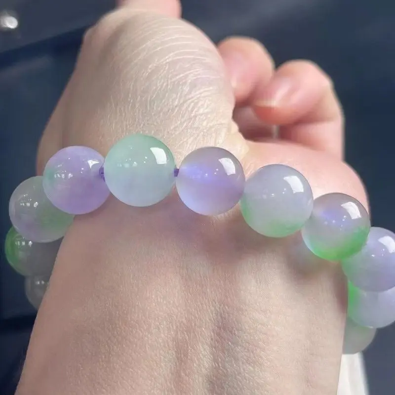 بورما الطبيعية سوار مرصع باليشم عالية الجليد الصف ميانمار الجاديت الأرجواني الأخضر اليشم حجر الخرز مطاطا مطرز أساور أساور