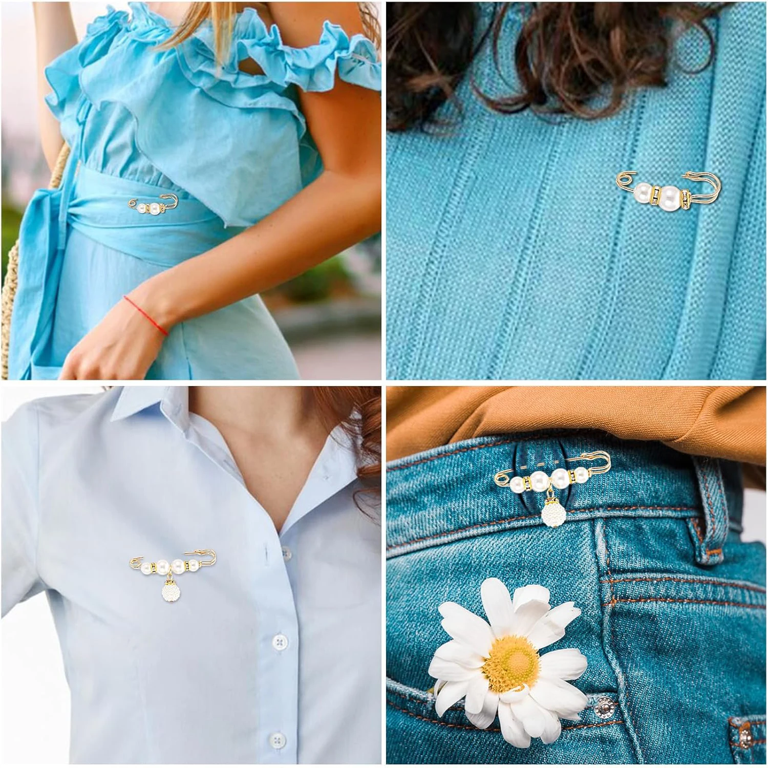 8Pcs Pearl Brooch Pins Decorative Pins for Clothing Pearl Safety Pin Fashion Faux Pearl Brooch Pins for Girls Pants Extender