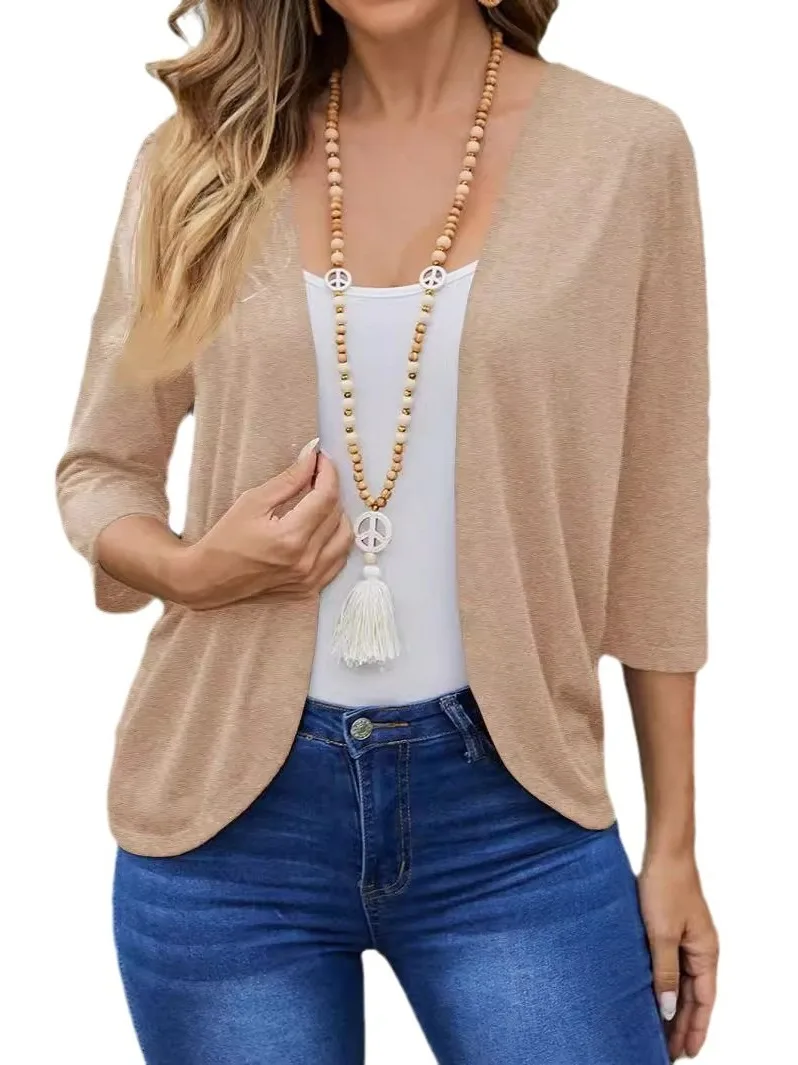 เสื้อคลุมคาร์ดิแกนผู้หญิงแบบสบายๆ แต่งผ้าแบบแพทช์เวิร์ค น้ำหนักเบา เหมาะสำหรับฤดูร้อน ผ้าบางเบา ถักนิตติ้งแฟชั่น