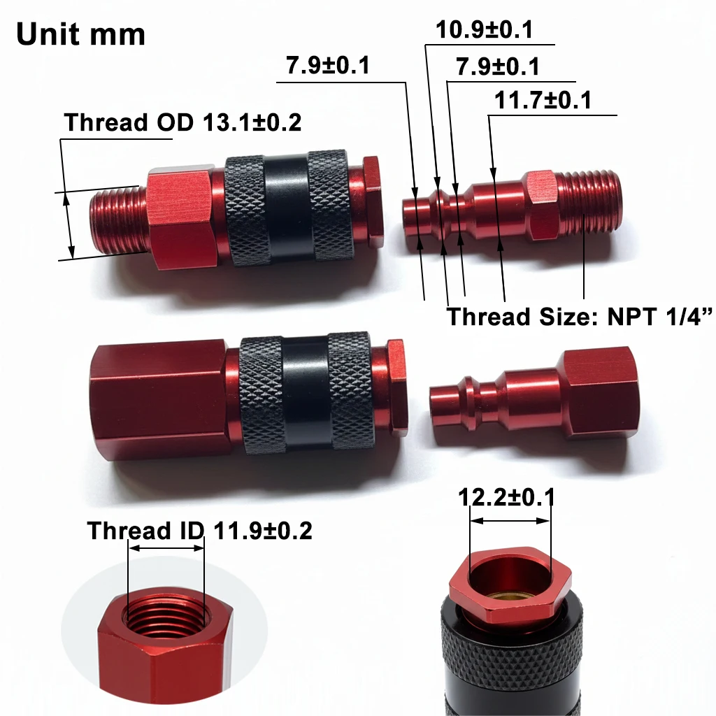 A27F-Luftschlauch 1/4" NPT Schnellkupplungs-Set Hochdruck-Aluminium-Pneumatik-Schnellverbinder Werkzeuge für Luftkompressor – Detail 2