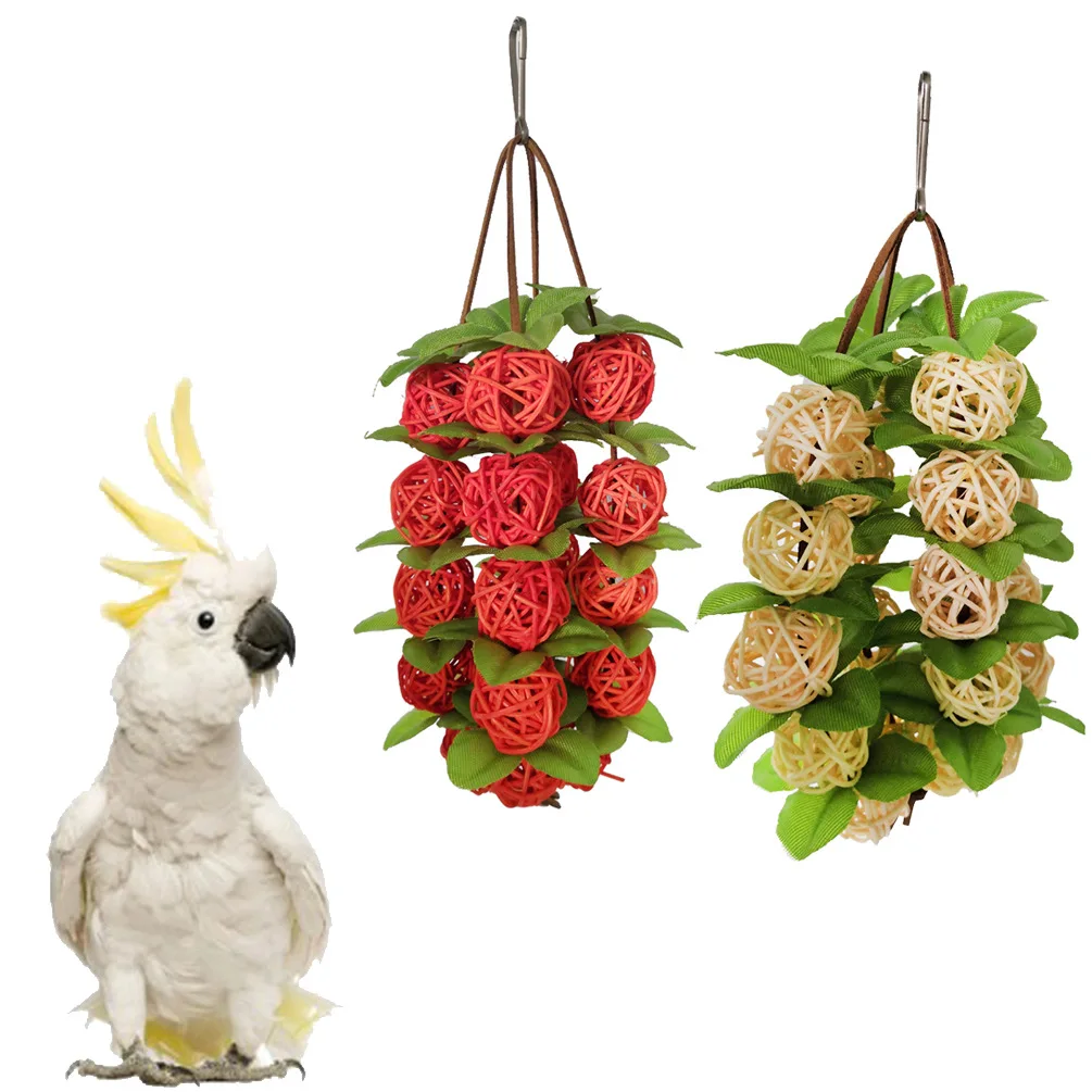 Pet Bird Parrot Chewing Toys Natural Grass Woven with Bells Hanging Bird Cage Toy Swing Climb Playing Pendant Bird Supplies