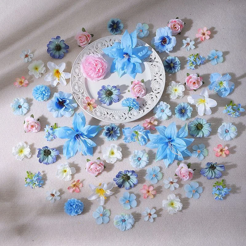 20/40/52 Stück Blau-Rosa Mix Künstliche Blumen Seidenblumen für Heimdekoration DIY Bastelzubehör Geschenke Braut Hochzeitsdekoration – Detail 7