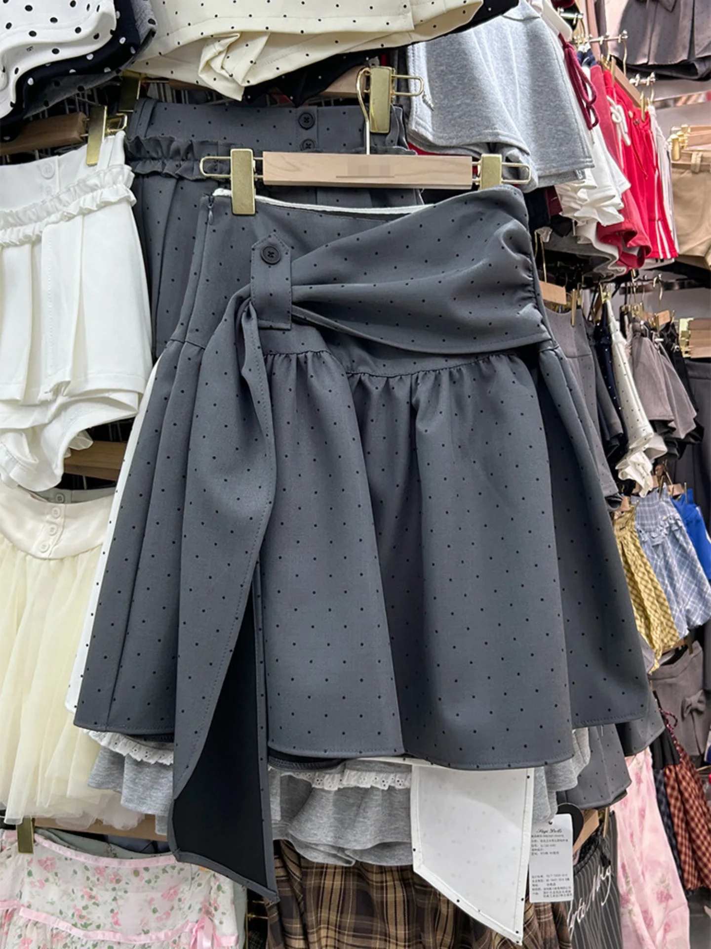 High Waist A-Line  Skirt with Belt Polka Dot Design Women's Autumn New Sweet Style Hip Concealing Short Skirt Slimming Mi...