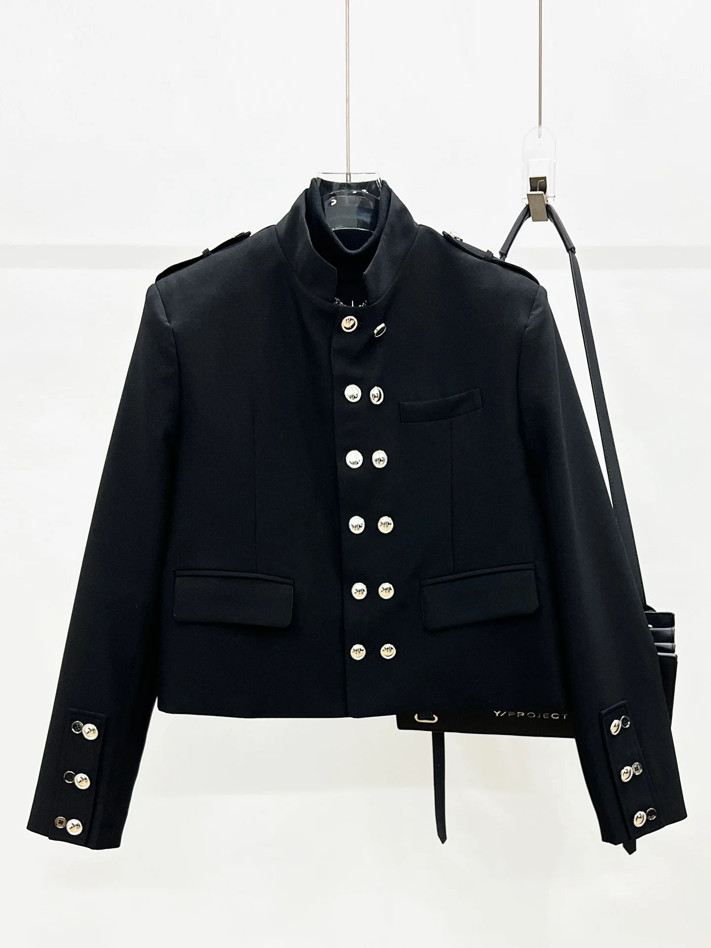 

Casual Black Stand Collar Double Button Men's Suit Jacket Fashionable Short New Chinese Style Youth Popular Long Sleeve Coat