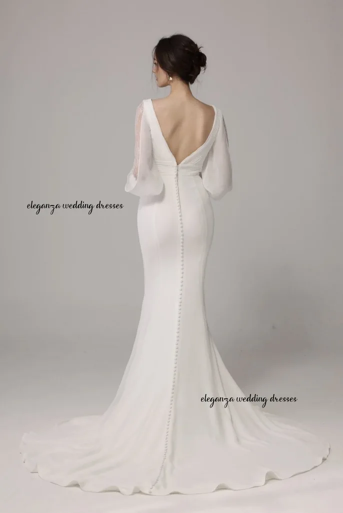 Maßgeschneidertes elegantes Damen-Hochzeitskleid, langes Meerjungfrau-Kleid mit V-Ausschnitt, langärmlig, Vestido de Novia 2025
