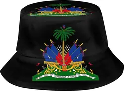 Unisex Cute Haiti Flag Print Bucket Hat Summer Travel Fisherman Cap Outdoor Haitian Sun Hats for Women Men Teens