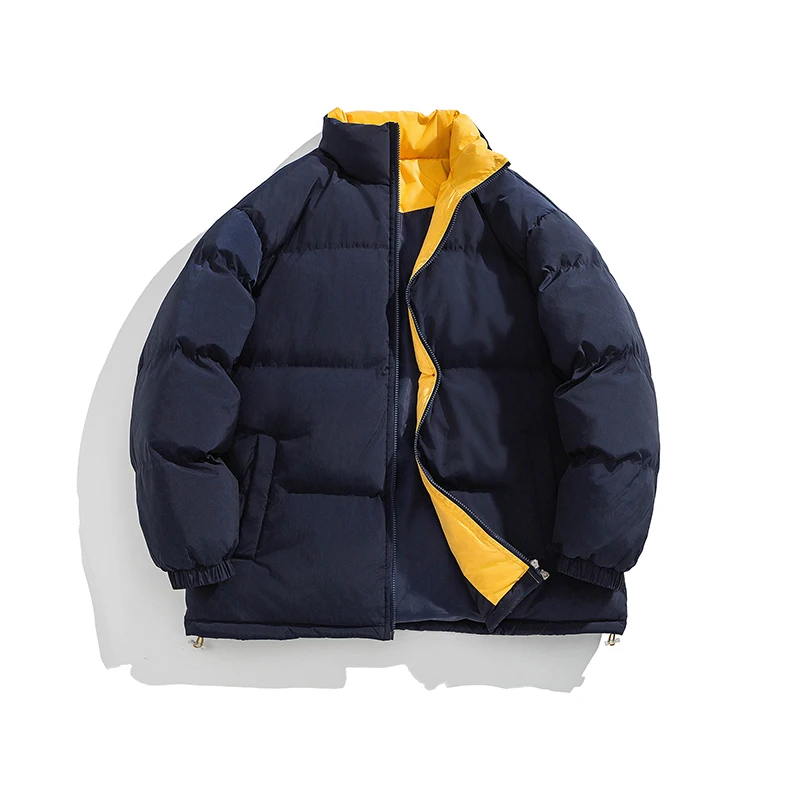 American retro and simple stand-up collar solid-color cotton jackets are fashionable for winter couples