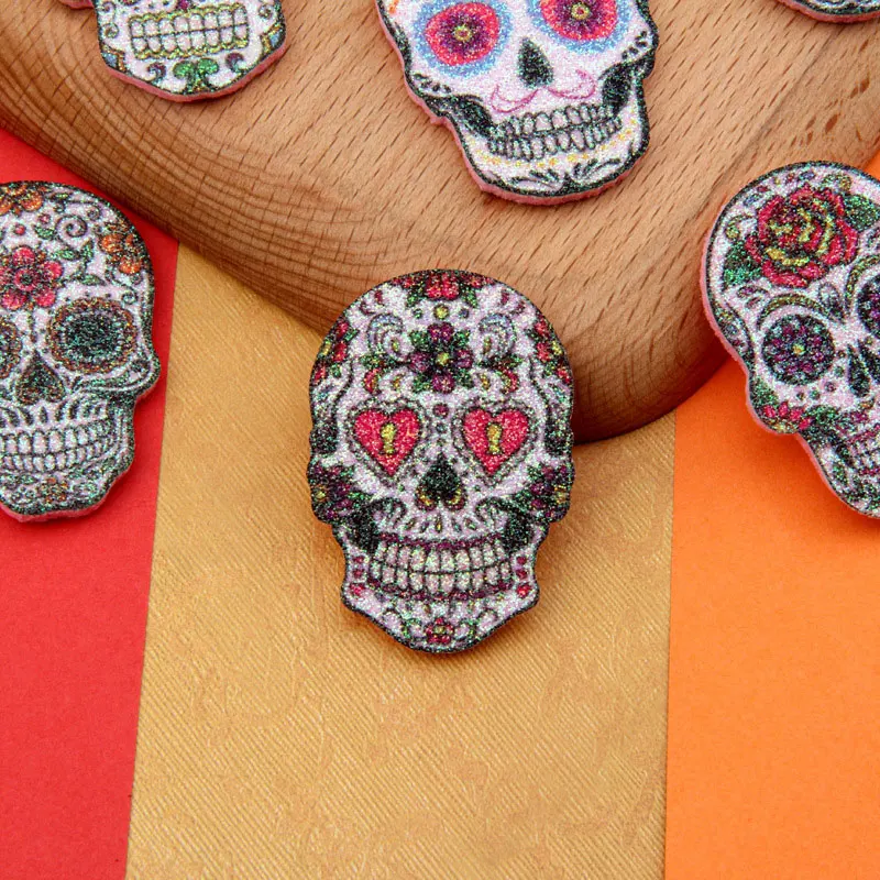 100 Stück heiß begehrte glänzende Totenkopf-Applikationen für DIY-Kleidung, Hut-Aufnäher und Dekoration – Detail 2