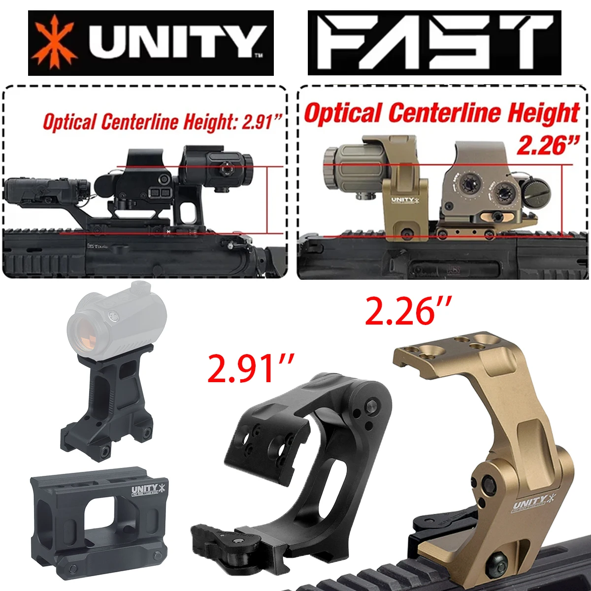 FAST FTC OMNI Magnifier Riser Unity Tactical Mount 2.26'' 2.91'' Support de lunette pliable pour Eotech G33 G43 G45 3X