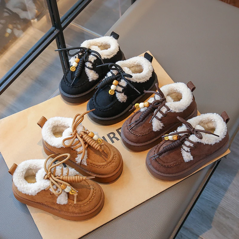 Winter Fashion Toddler Little Girls Ankle Boots Suede Warm Lined Lace Up Comfortable Soft Chunky Boots for Outdoor Daily Wear