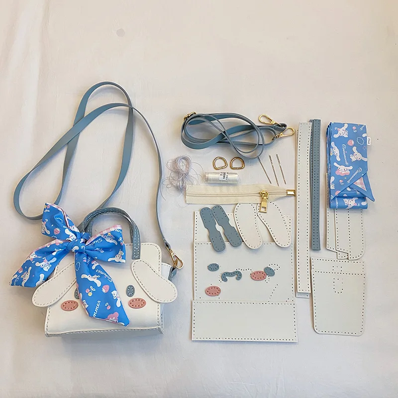 Fai da te Cartoon Sanrio Cinnamoroll borsa fai da te Kuromi Melody borsa tessuta da ragazza fatta a mano borsa a tracolla in materiale autofatto con regalo di corso