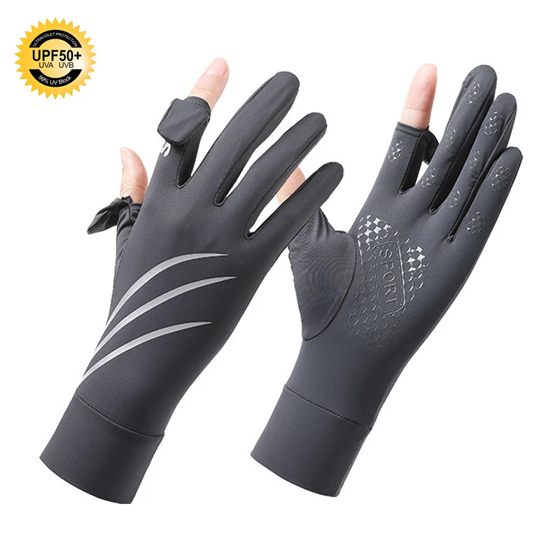 Cycling Sun Protection Gloves Unisex Driving Non Slip Breathable Flip Fingertip Touch Screen Fishing Ice Silk Cooling Sun Gloves