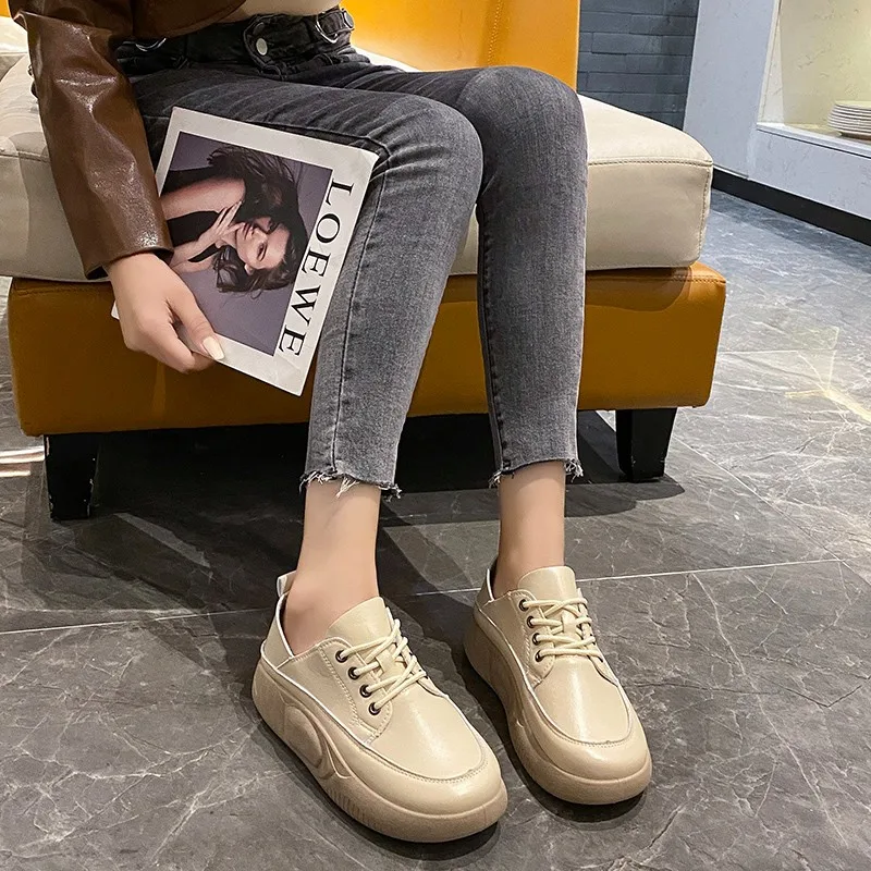 Leather Casual Sneakers Women Fashion Women's Non-slip Chunky Sports Shoes for Women Soft-soled Breathable Small Leather Shoes