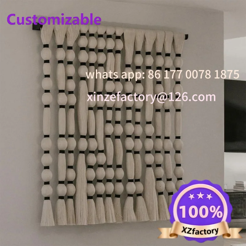 Customizable Curtain Handwoven Beige Cotton Rope for Restaurant Hotel Living Room