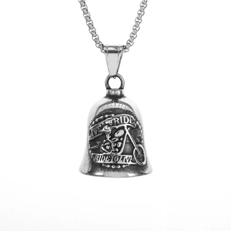 Retro Silver Color Punk Motorcycle Skeleton Character Bell Pendant Men\\\\\'s Lucky Rider Motorcycle Accessories Gift