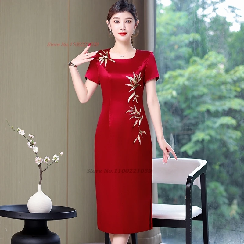 

2024, китайское винтажное платье, улучшенное Cheongsam, национальное свадебное платье с цветочной вышивкой, восточное банкетное вечернее платье, платье