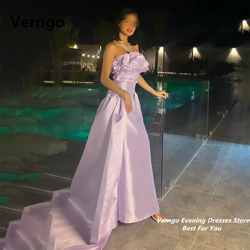 Verngo Purplr A Line Party Dress Satin Simple Dress For Formal Occasion Sleeveless Strapless Long Evening Dress