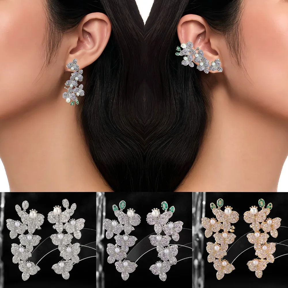 

Missvikki Luxury Flower Pearls Clip Earrings Trendy Cubic Zircon Indian Earrings for women Wedding Engagement Party JEWELRY GIFT