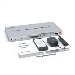 4K@60Hz 4x4 HDMI-compatible Matrix with Audio Extractor HDR 18Gbps HDMI 2.0 Matrix Switcher Splitter 4 in 4 Out Support RS232