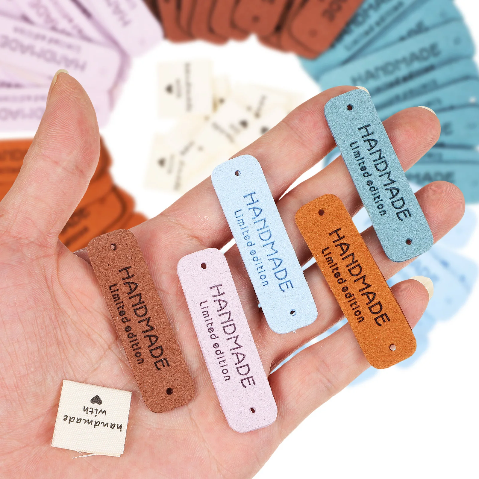 

60Pcs Handmade Sewing Labels Cloth Embossed Heart Tags Accessories for Clothes Bags Hats Scarves Backpacks DIY Craft