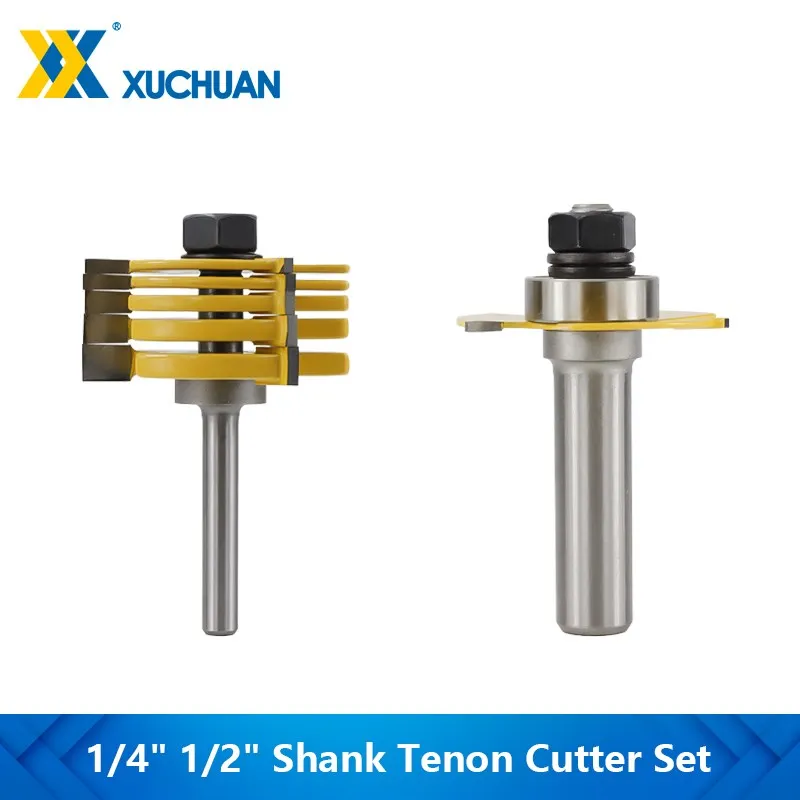 Milling Cutter 1/4'' 1/2'' Shank T Slot Tenon Chisel Mill Cutter 2pcs Adjustable Router Bit Woodworking Tool