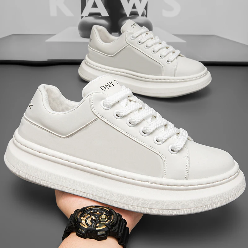 

Fashion Footwear for Men Made of Leather Fabric Breathable Height-Increasing Flat Platform Shoe New Designer Casual Sports Shoe