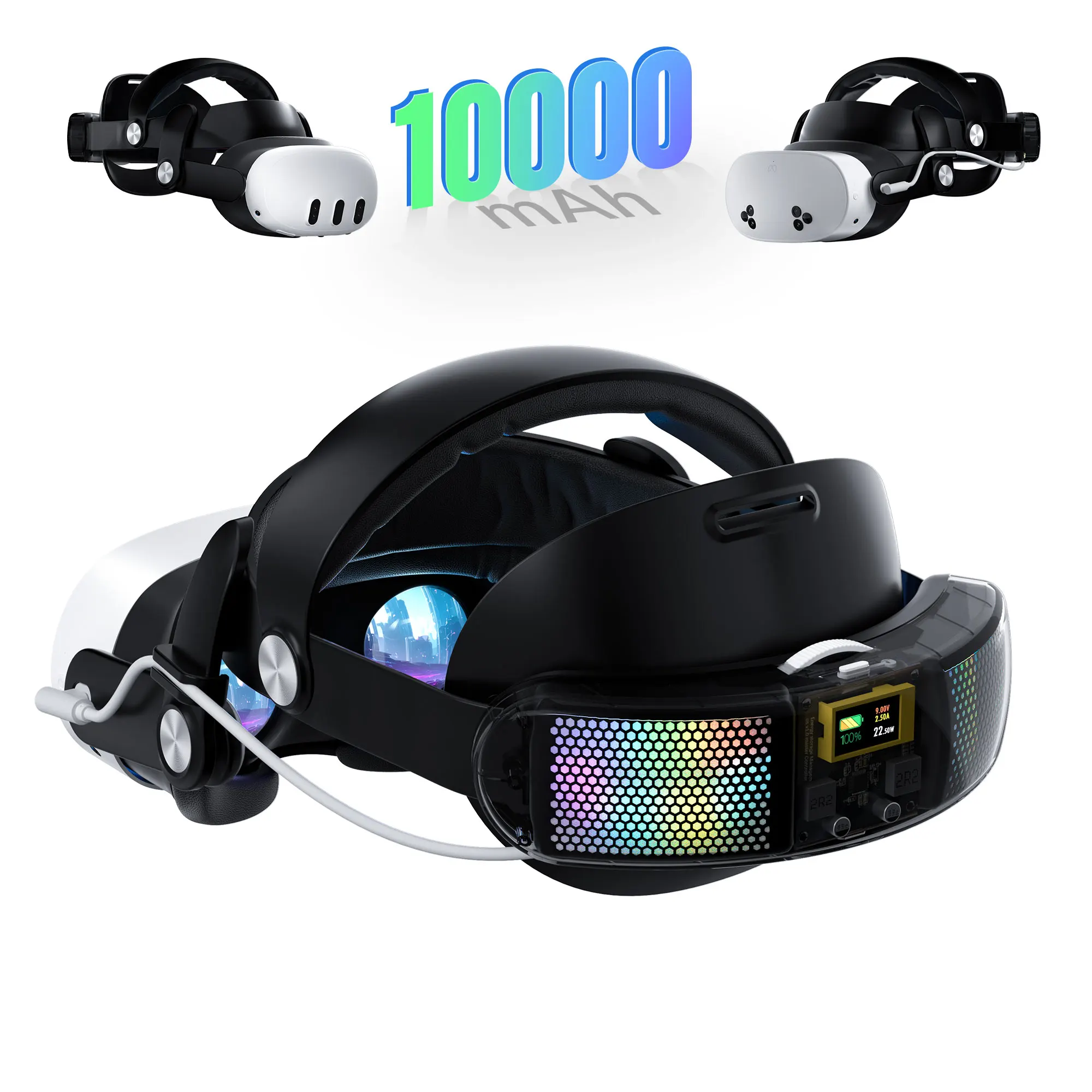 10000mAh battery head strap suitable for Meta Quest 3/3s, 22.5w fast charging, with a battery life of 5-6 hours for gaming