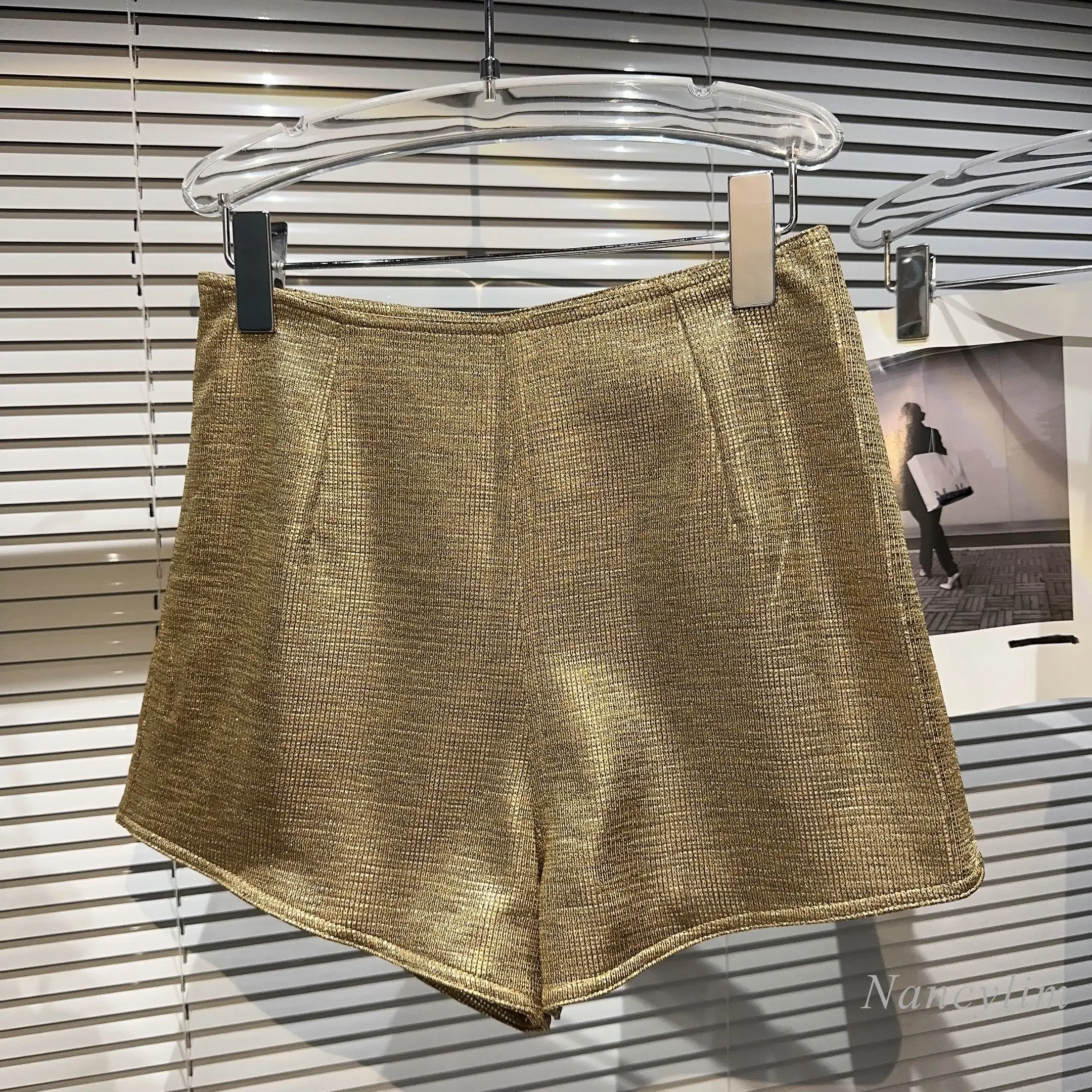 2023 Summer Y2K Gold Shorts Women New Hot Girl Glossy Coated Side Zipper Tight Short Shorts