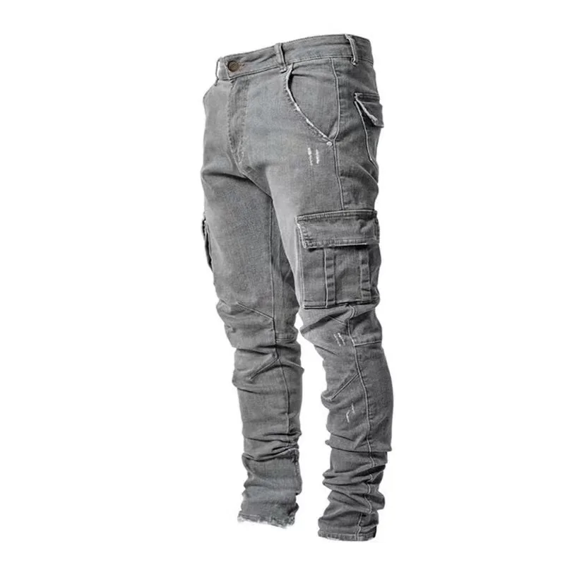 2024 New Denim Work Pants Men\'s Side Pockets Strong Labor Protection Pants Jeans Dirty-Resistant and Wear-Resistant